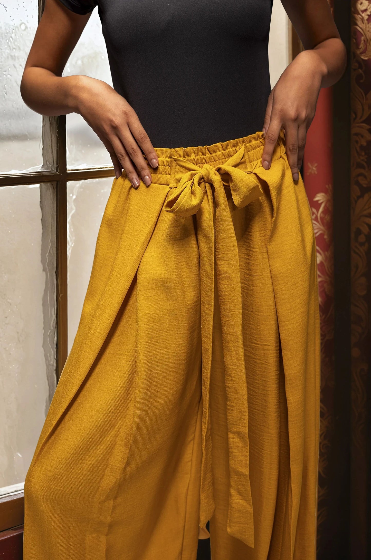 Zildjan Wide Leg Linen Pants – French Linen Belted Trousers with Elastic Waist