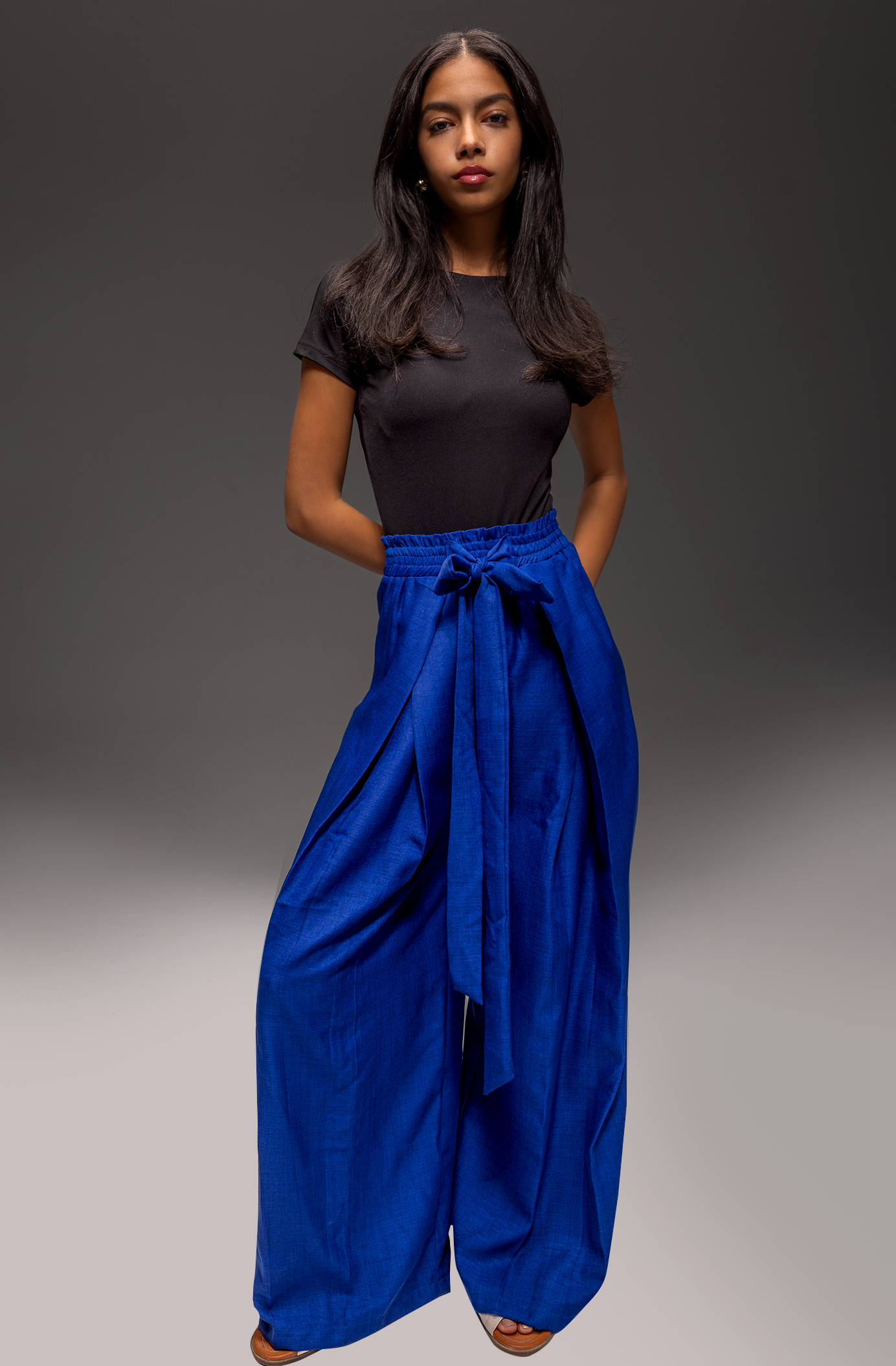 Zildjan Wide Leg Linen Pants – French Linen Belted Trousers with Elastic Waist