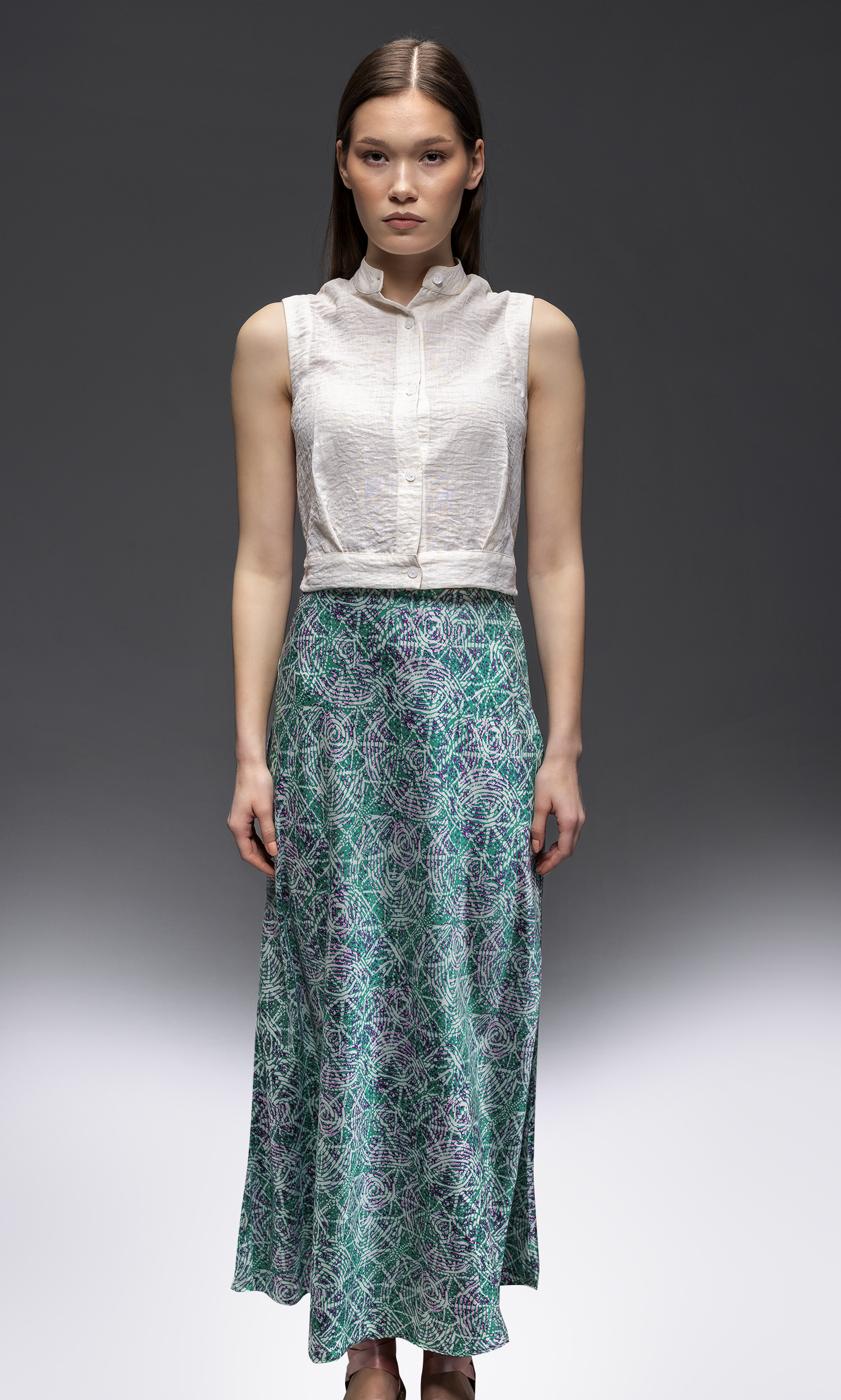 Kaleidoscope Maxi Satin Skirt – A-Line Midi in Luxury Satin