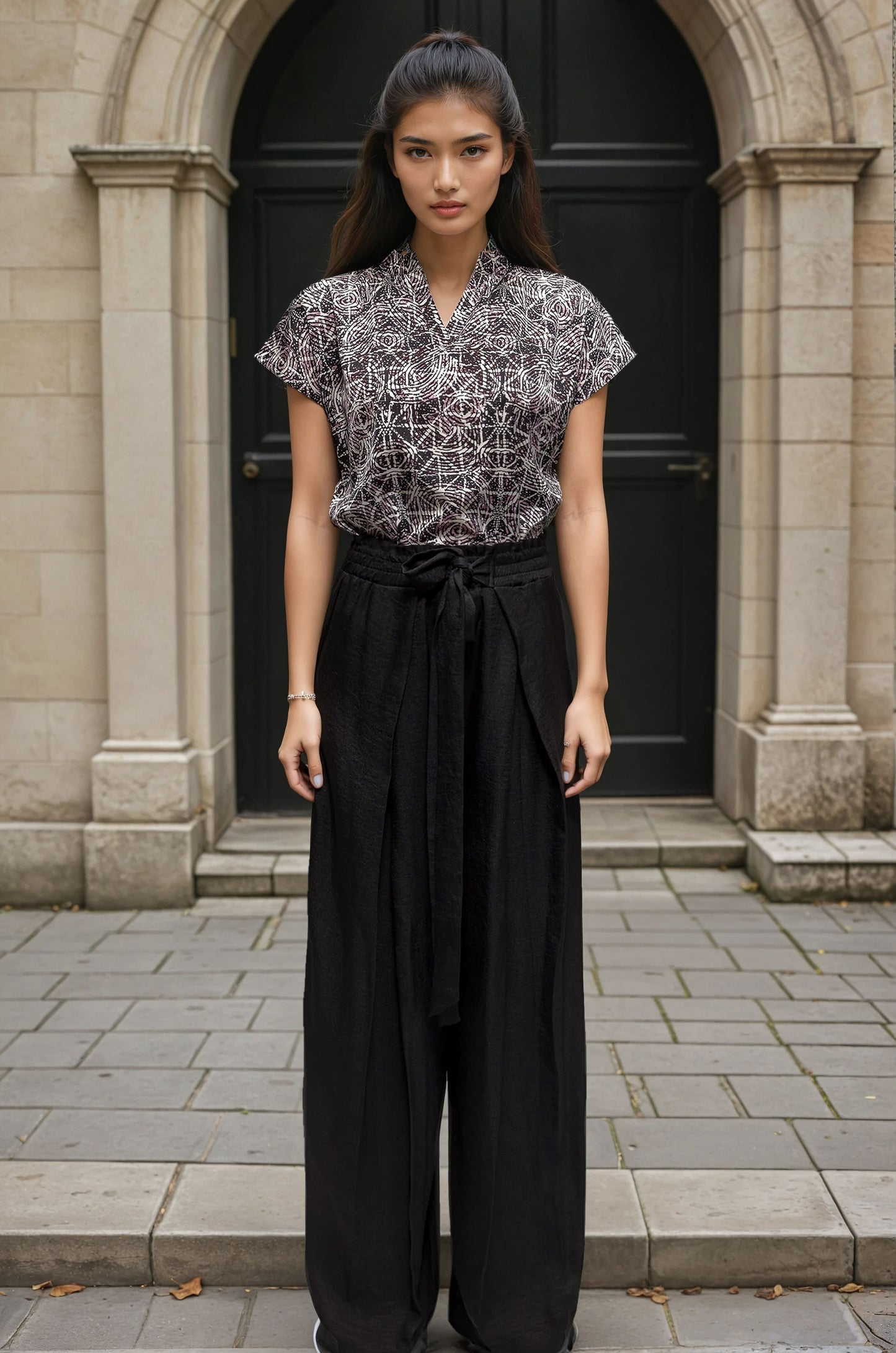 Zildjan Wide Leg Linen Pants – French Linen Belted Trousers with Elastic Waist