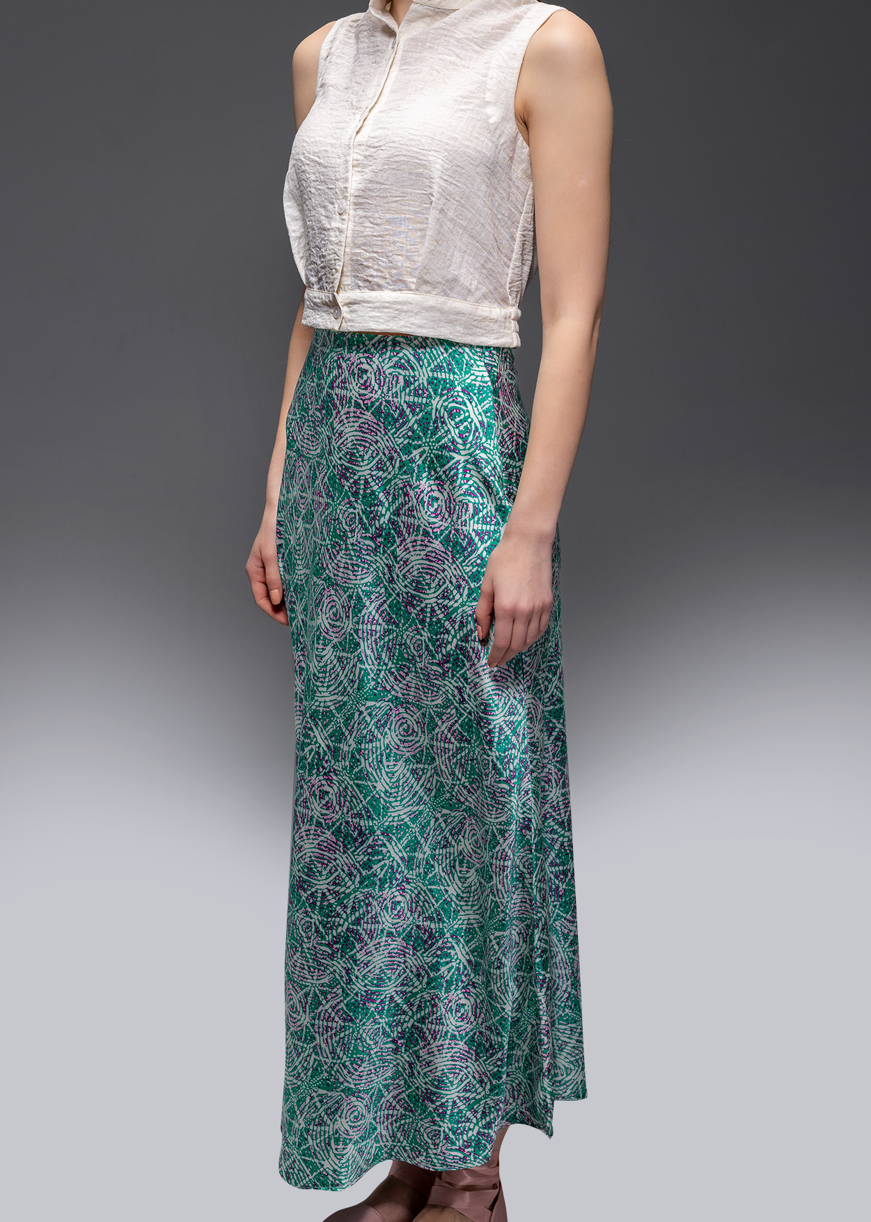 Kaleidoscope Maxi Satin Skirt – A-Line Midi in Luxury Satin