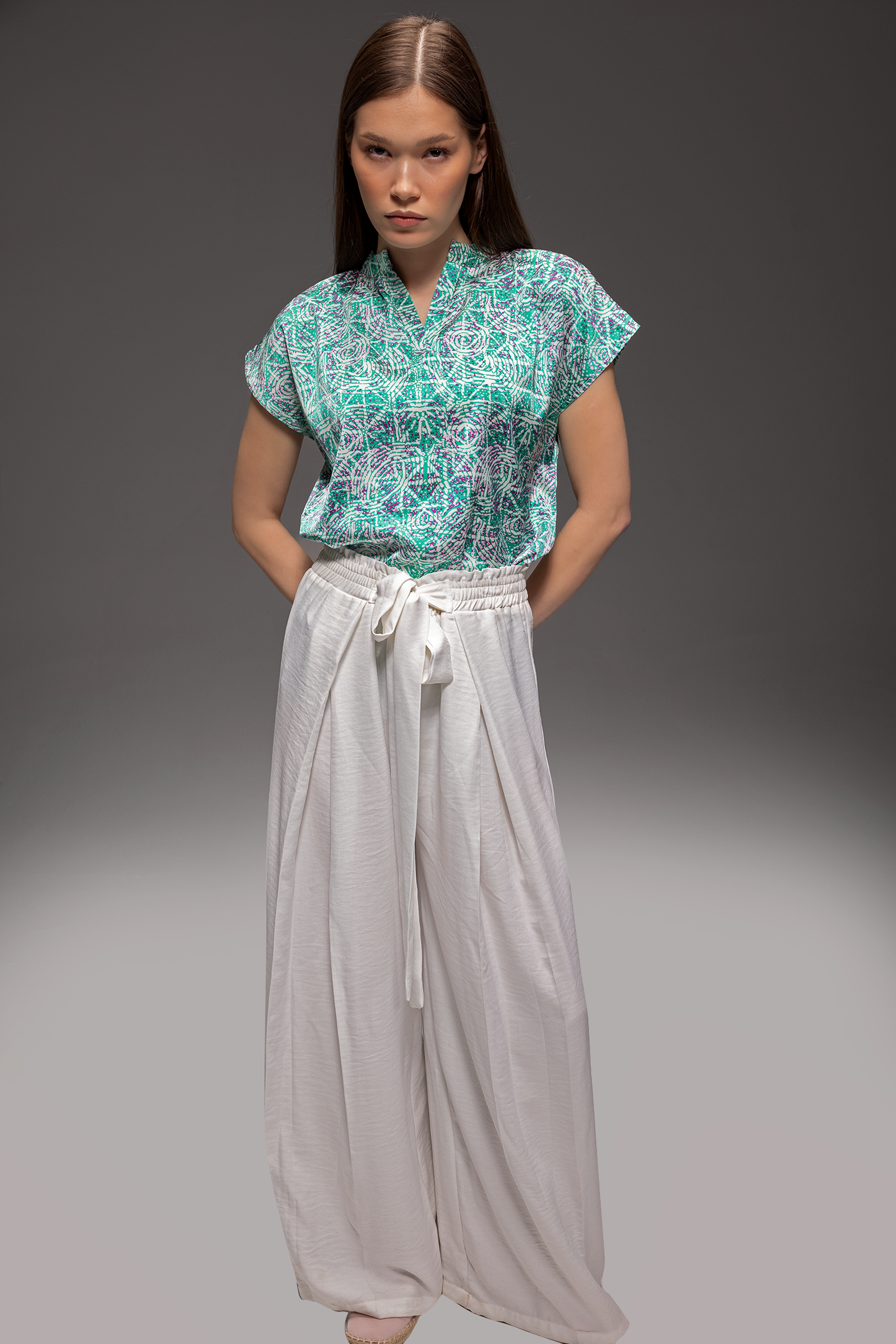 Zildjan Wide Leg Linen Pants – French Linen Belted Trousers with Elastic Waist