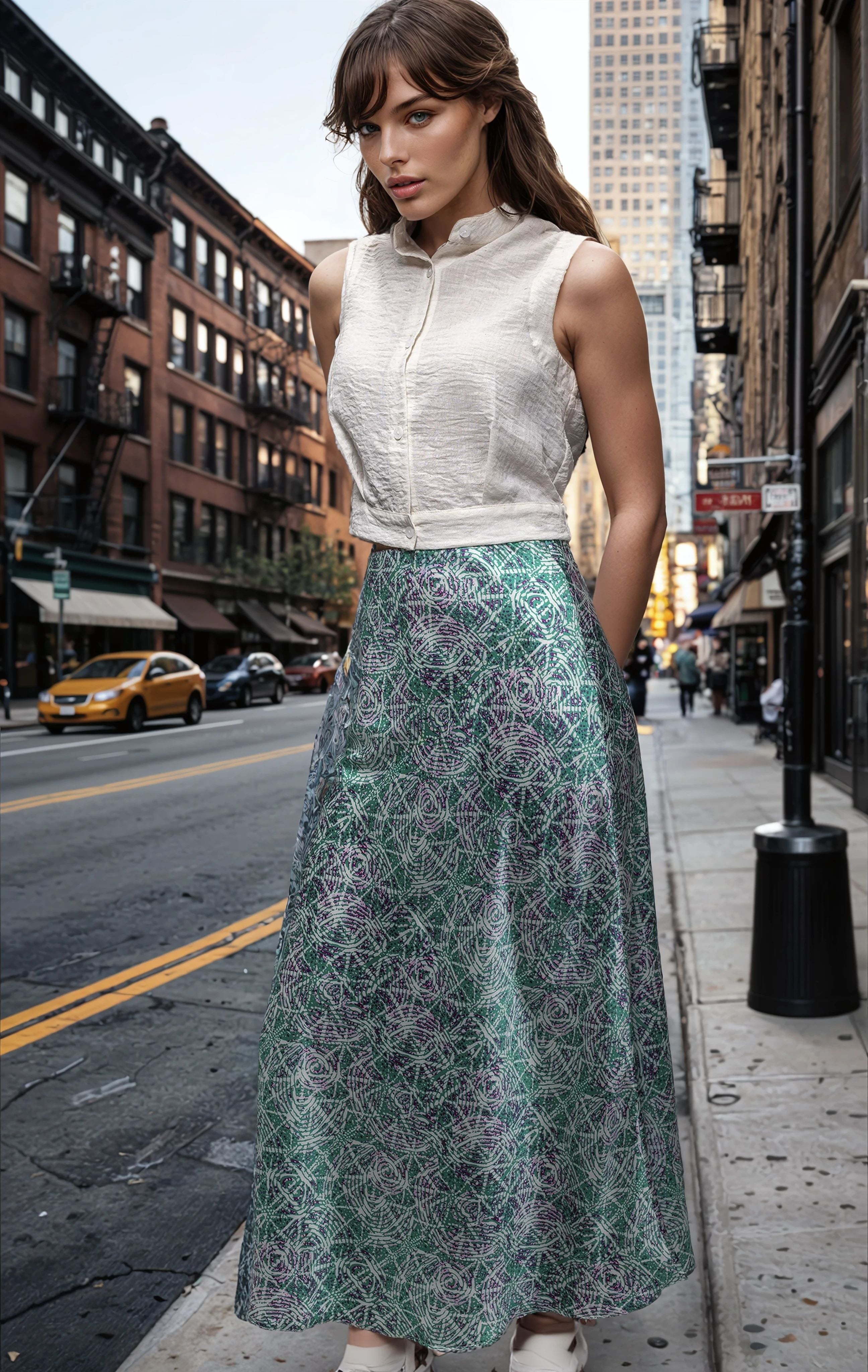 Kaleidoscope Maxi Satin Skirt – A-Line Midi in Luxury Satin