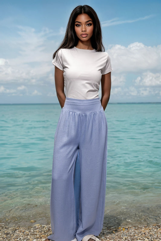Daria Elastic High Waisted Wide Leg Linen Summer Pants-Coming Soon