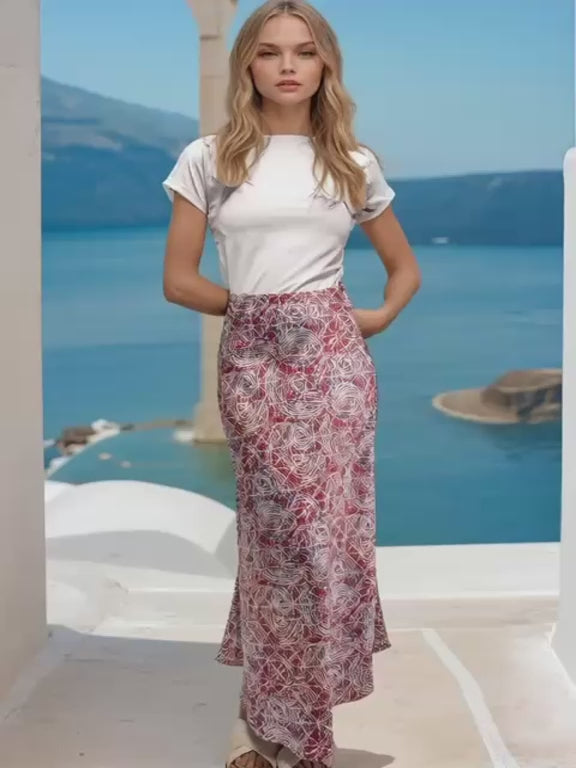 Kaleidoscope Maxi Satin Skirt – A-Line Midi in Luxury Satin